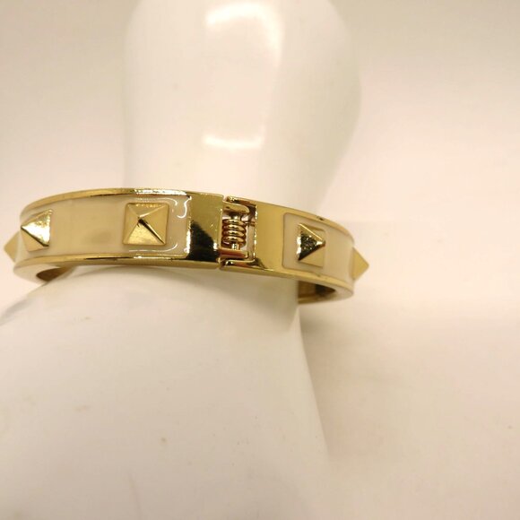 GAP Bracelet Gold Tone Studded Bangle Cream Enamel Hinge Closure - Picture 6 of 9